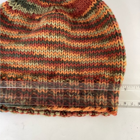 Beanie Hat Slouchy Hand Crafted Multicolor Stripes Orange Brown Green Rust Knit - Picture 11 of 16